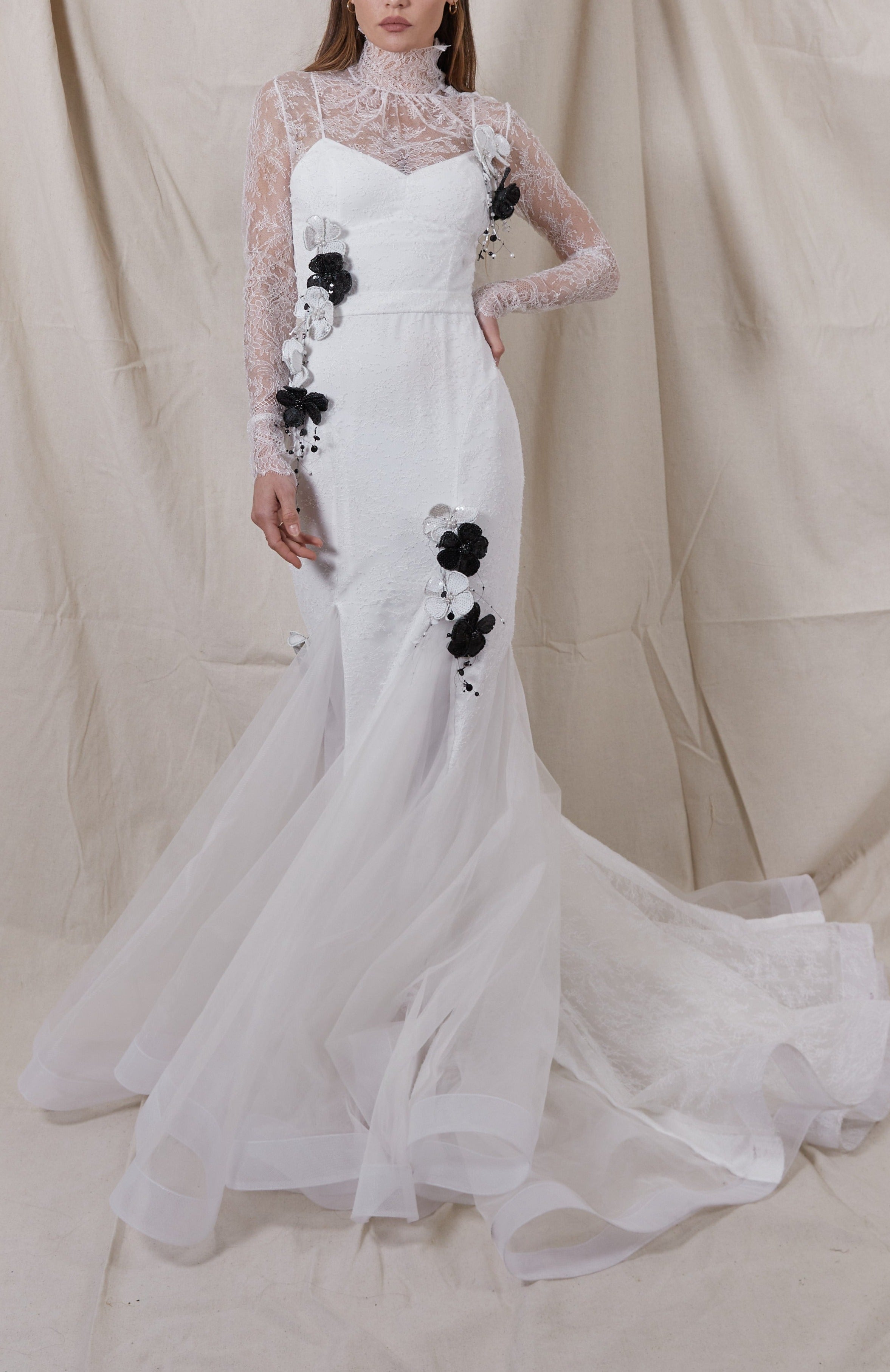 Alexis Lace Gown with Removable Floral Appliques