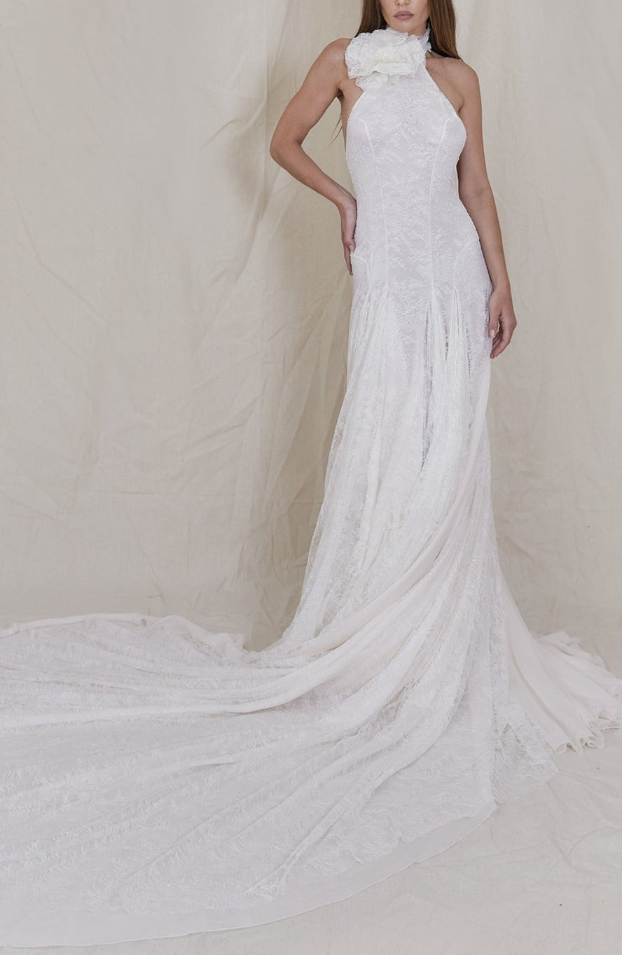 Diane Chantilly Lace and Silk Chiffon Gown