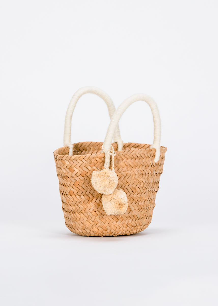 Mini St. Tropez Pom Pom Straw Tote