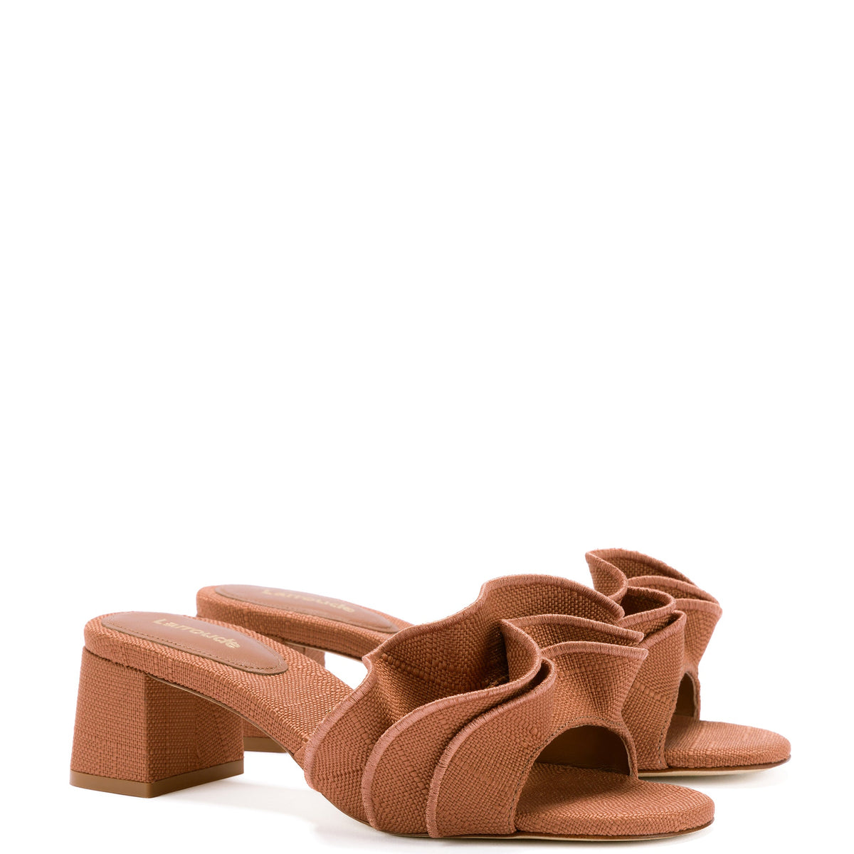 Brigitte Ruffle Mule In Caramel Raffia