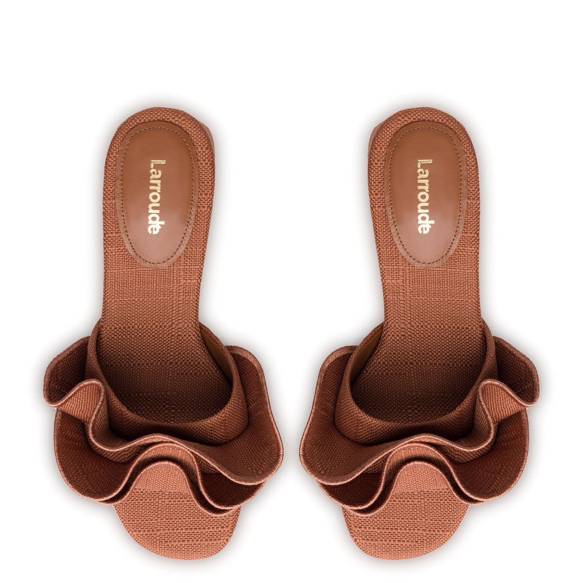 Brigitte Ruffle Mule In Caramel Raffia