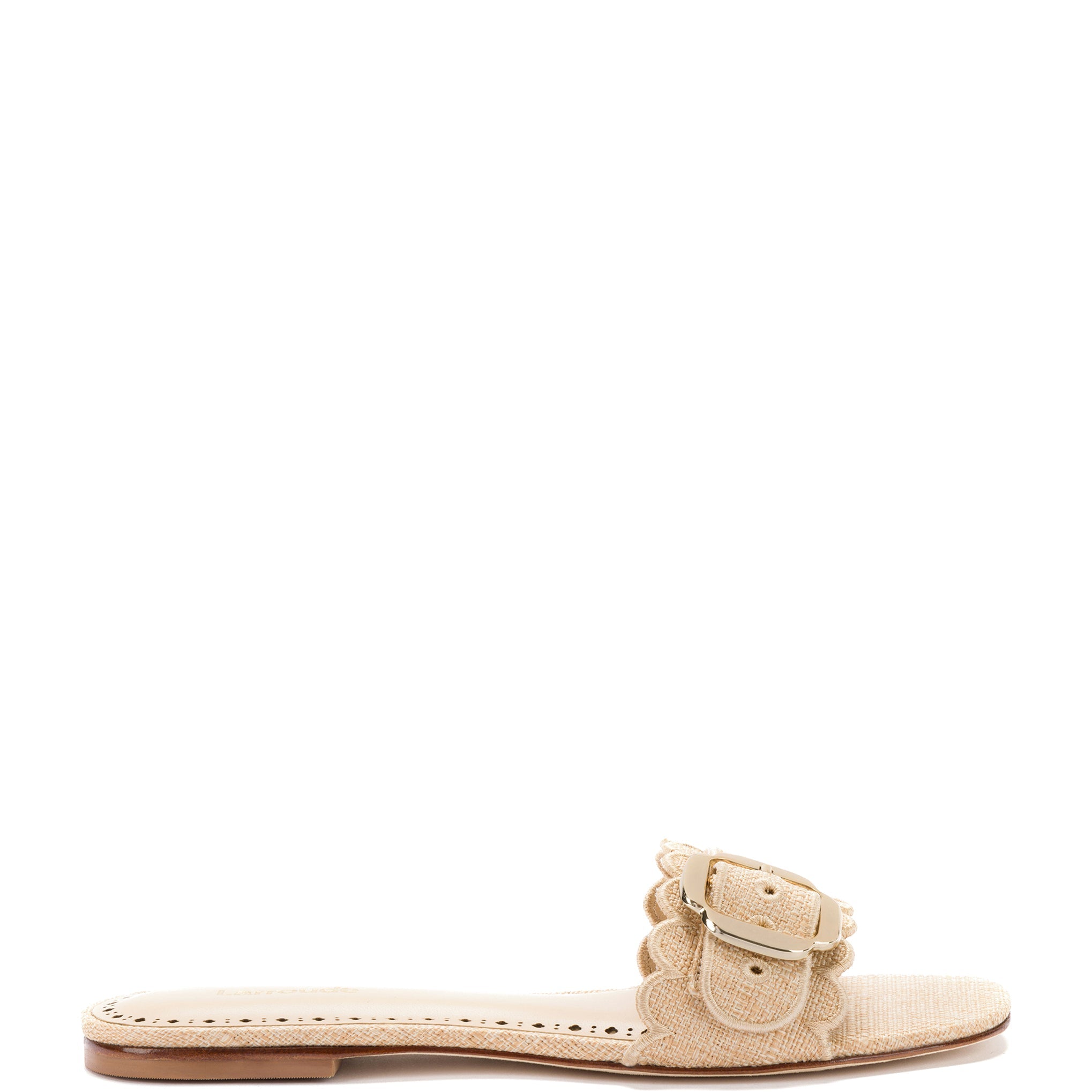 Ivy Broderie Flat Mule In Beige Raffia