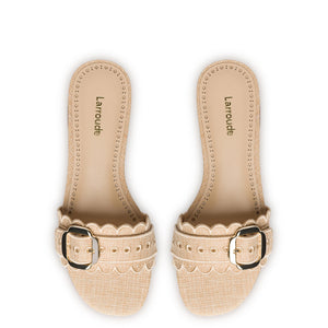 Ivy Broderie Flat Mule In Beige Raffia