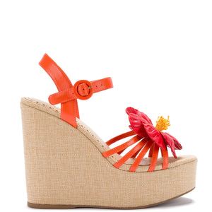 Magnolia Wedge In Orange Leather