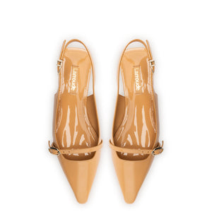 Ines Flat In Tan Patent Leather