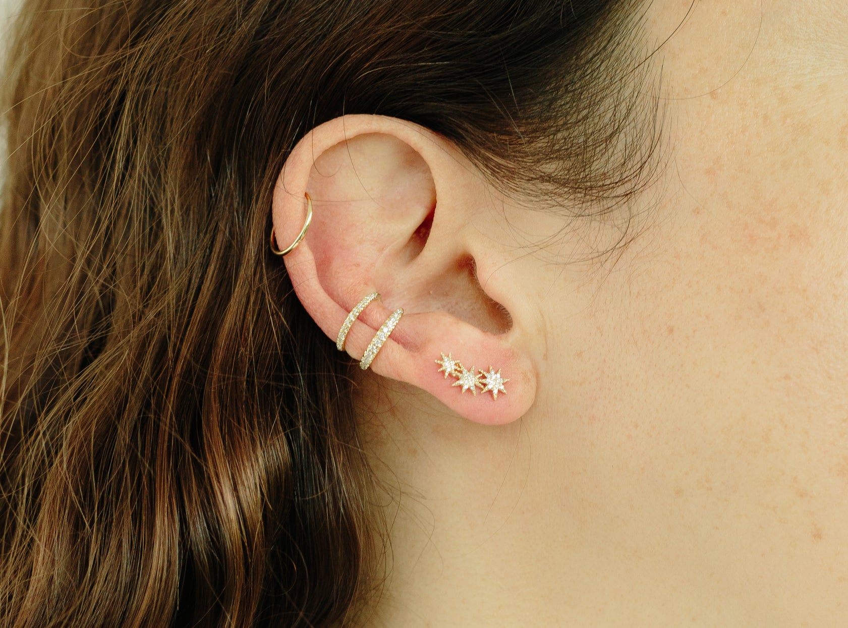 Triple Star Earrings with White Pavé Diamonds