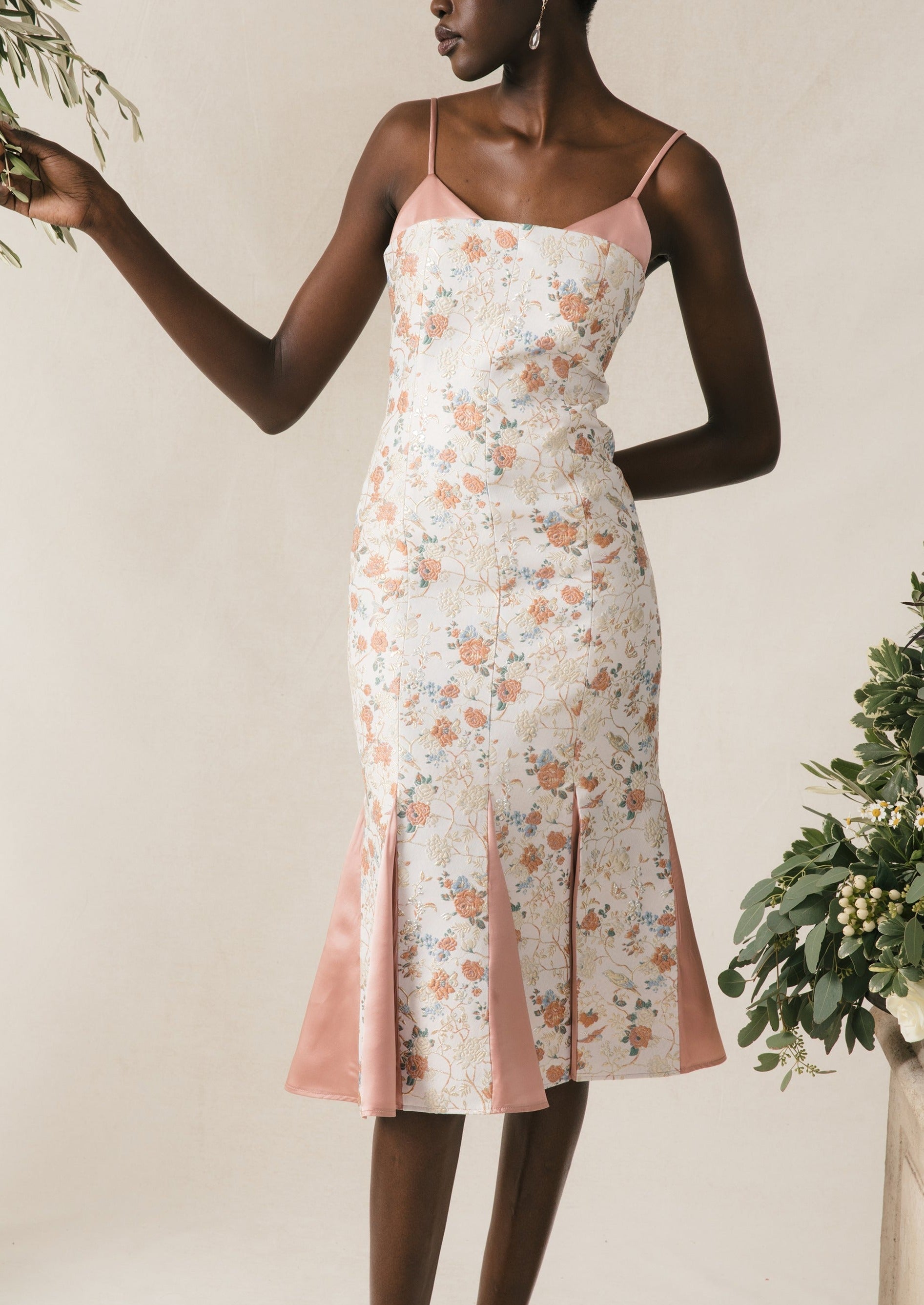 Penny Dress in Blush Floral Brocade