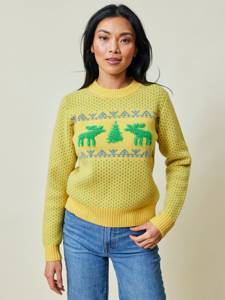 Chris Nordic Crewneck Sweater Lingua Franca NYC Canary Multi XS 