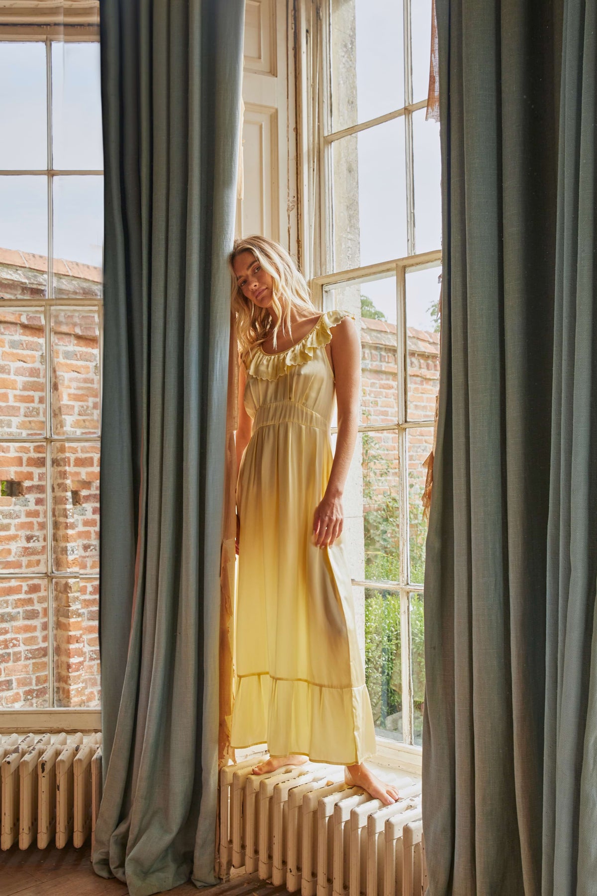 Valentia Satin Dress in Yellow