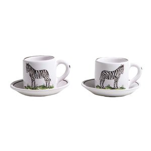 Animaux de la Savane Pair of Espresso Cups & Saucers, Zebra