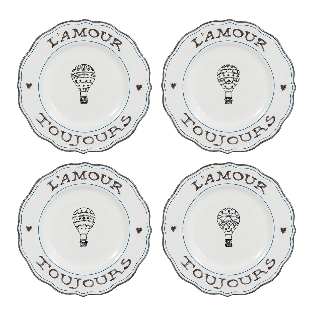 L’Amour Toujours Dessert/Salad Plates, Assorted, Set of 4