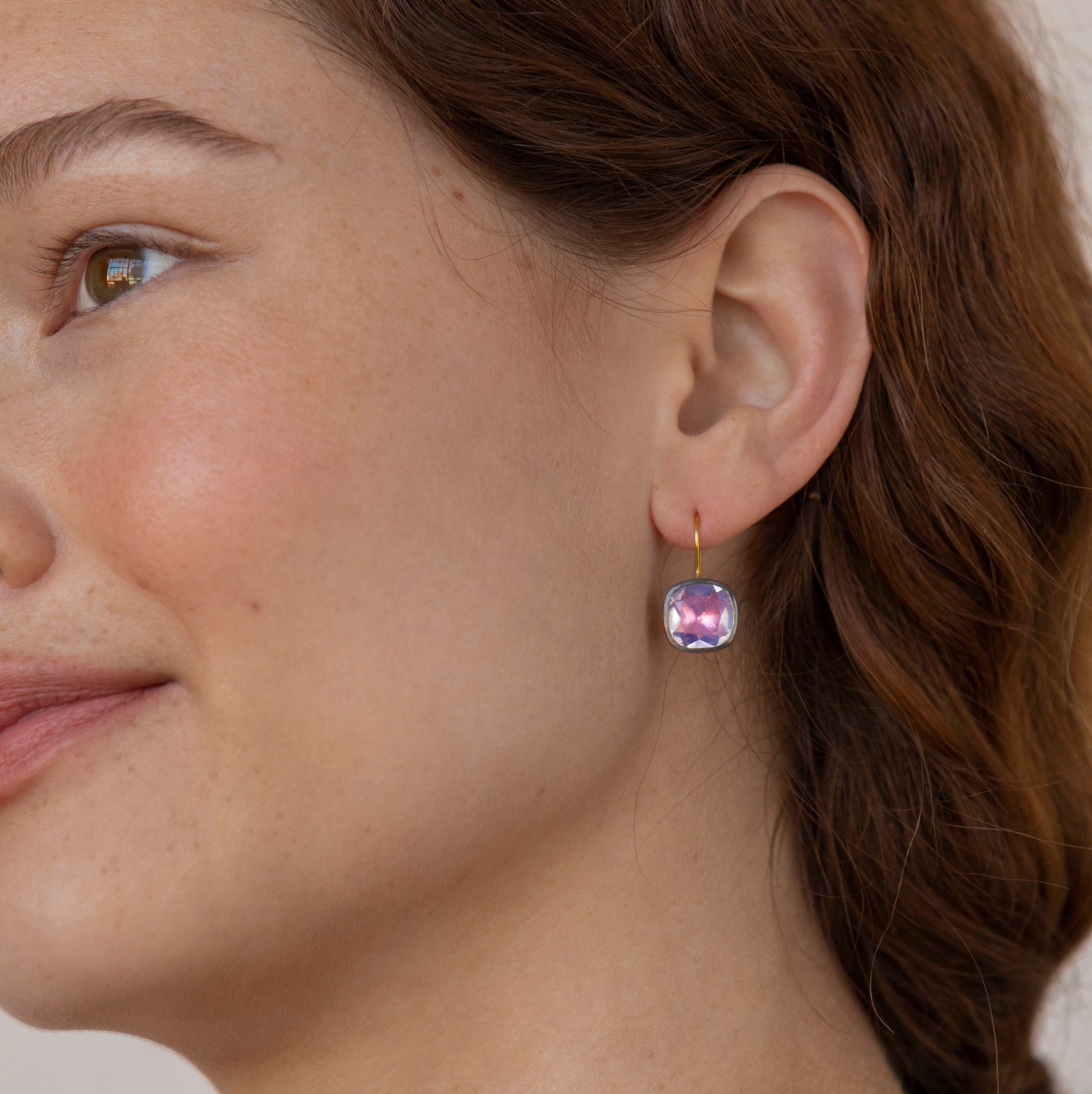 Luzia Button Earrings in Lavender Moon Quartz