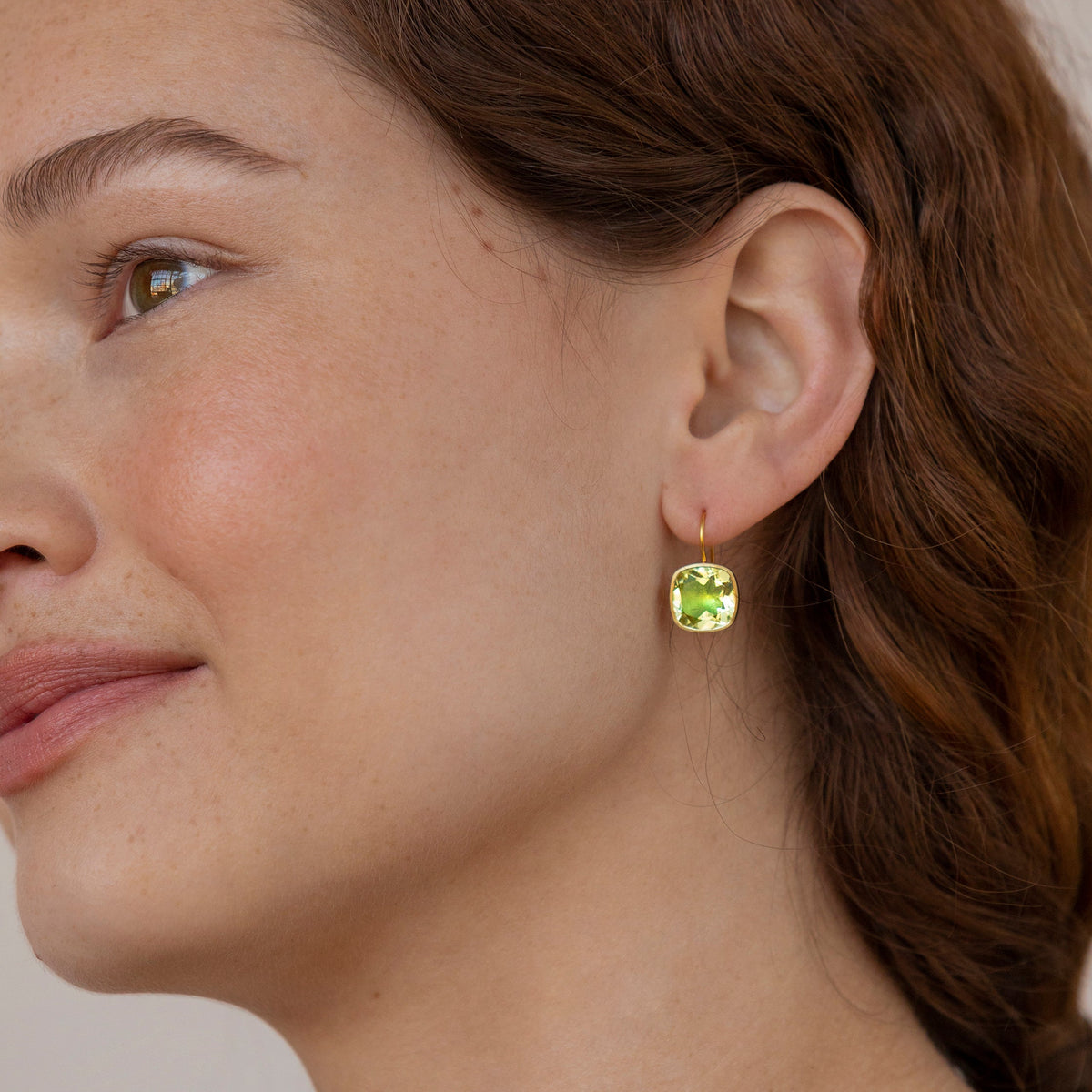 Luzia Button Earrings in Lemon Quartz & 14K Gold