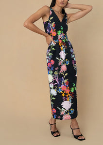 Jules Taffeta Midi Dress in Jardin Black