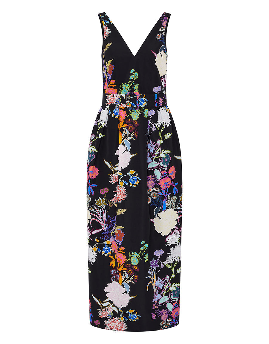 Jules Taffeta Midi Dress in Jardin Black