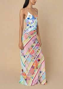 Olive Crepe Maxi Dress in Jardin Mix