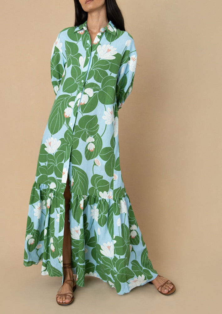 Bianca Linen Maxi Dress in Waterlily Green