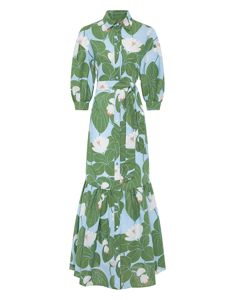 Bianca Linen Maxi Dress in Waterlily Green