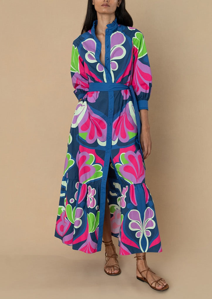 Demi Cotton Maxi Dress in Seventies Blue