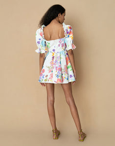 Aja Cotton Mini Dress in Jardin White