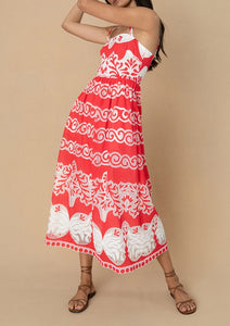 Ninet Lace Midi Dress in Red