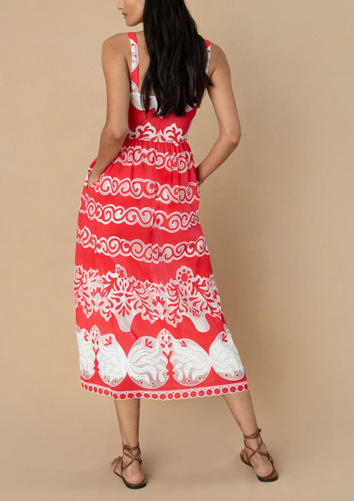 Ninet Lace Midi Dress in Red