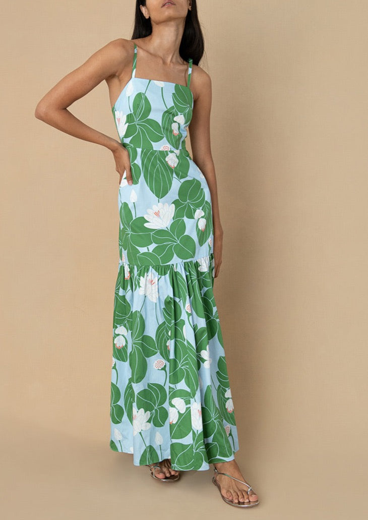 Cordiela Cotton Maxi Dress in Waterlily Green