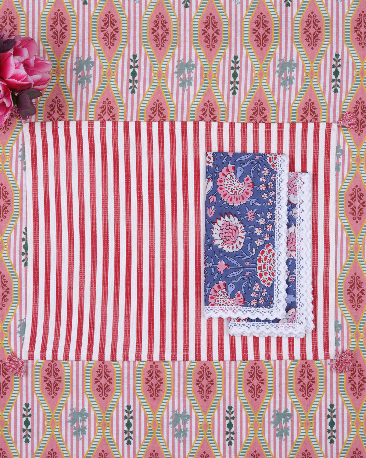 Vera Stripe Placemat in Red