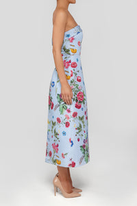 Lucie Sky Floral Silk Faille A-Line Midi Dress