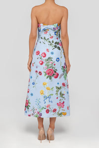 Lucie Sky Floral Silk Faille A-Line Midi Dress