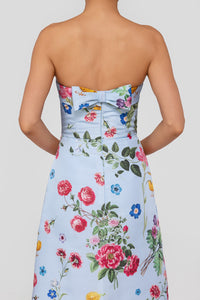 Lucie Sky Floral Silk Faille A-Line Midi Dress