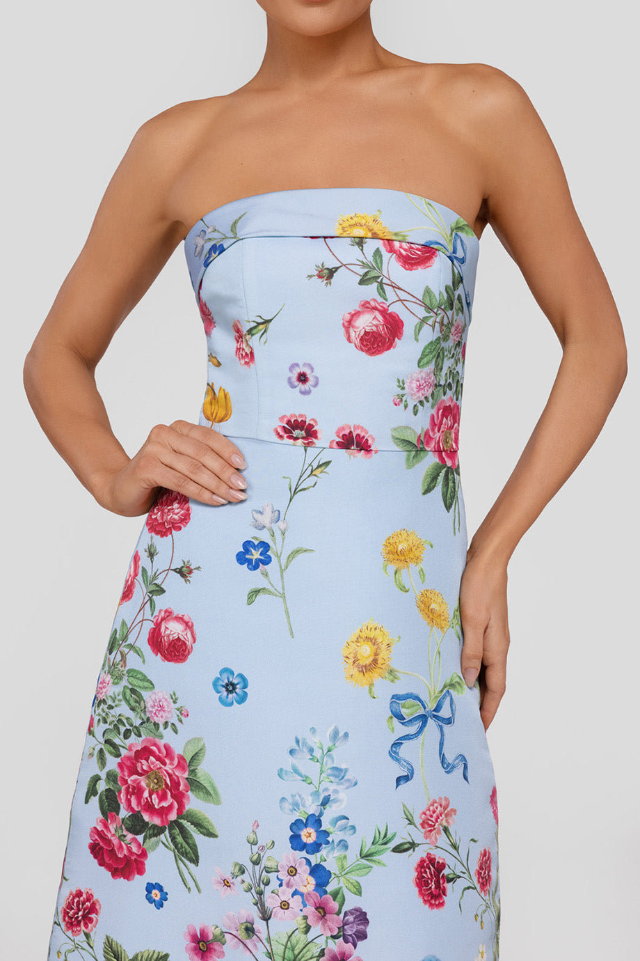 Lucie Sky Floral Silk Faille A-Line Midi Dress