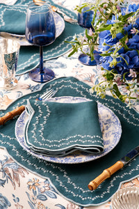 Fall Petrol Blue Floral Tablecloth