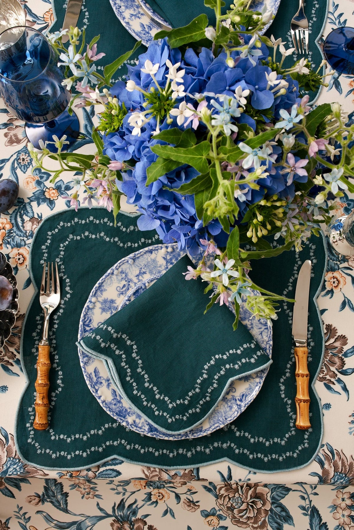 Fall Petrol Blue Floral Tablecloth