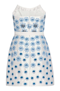 Lulu White Silk Mini Dress With Blue Daisy Beading