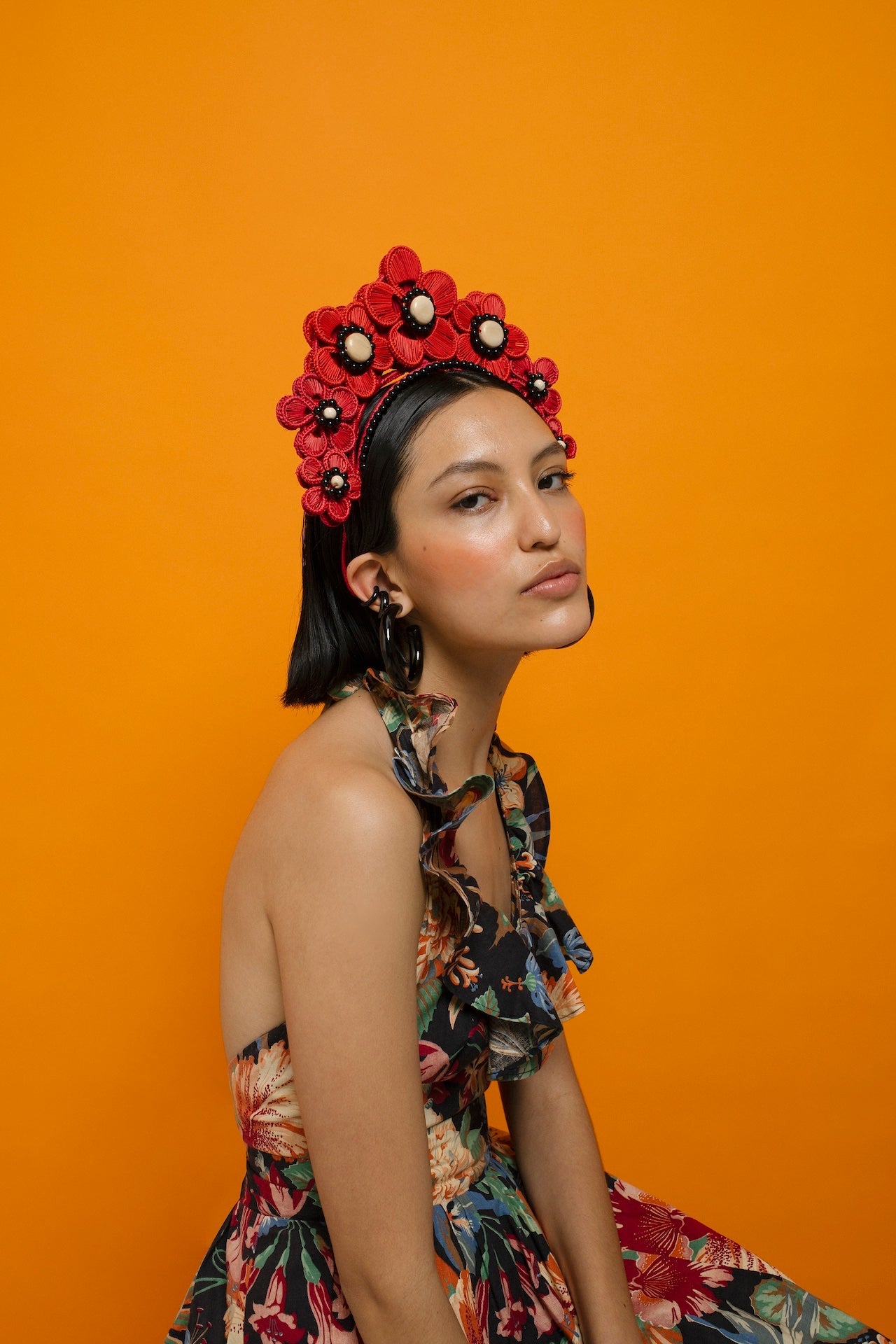 Flower Iraca Headpiece in Red