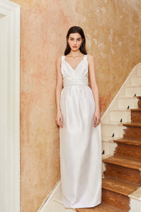 Hazel White Silk Tulip Column Gown