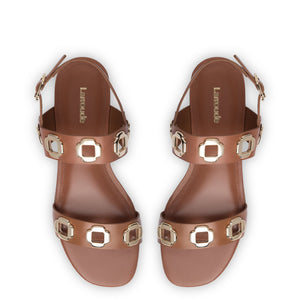 Milan Flat Sandal In Caramel Leather