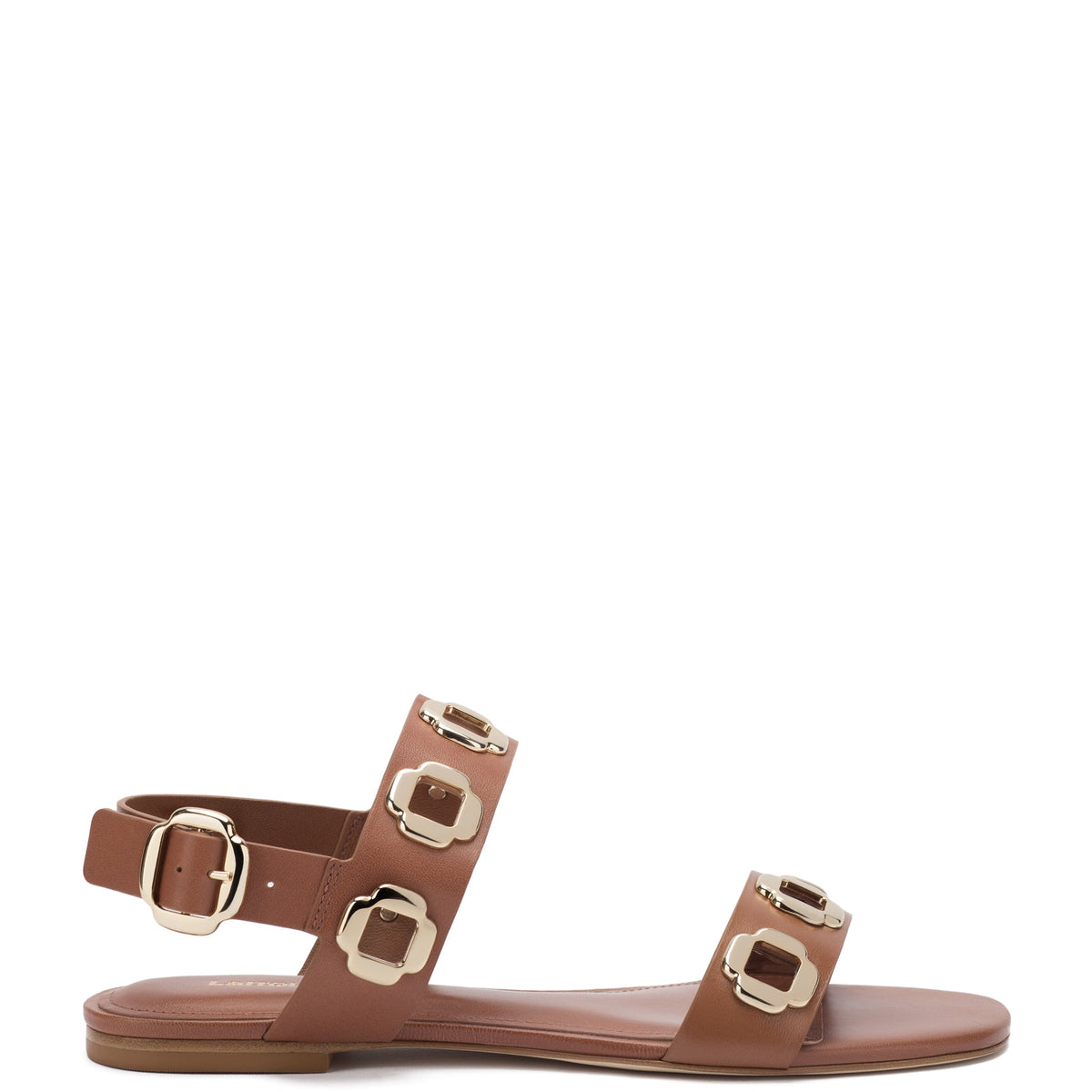 Milan Flat Sandal In Caramel Leather