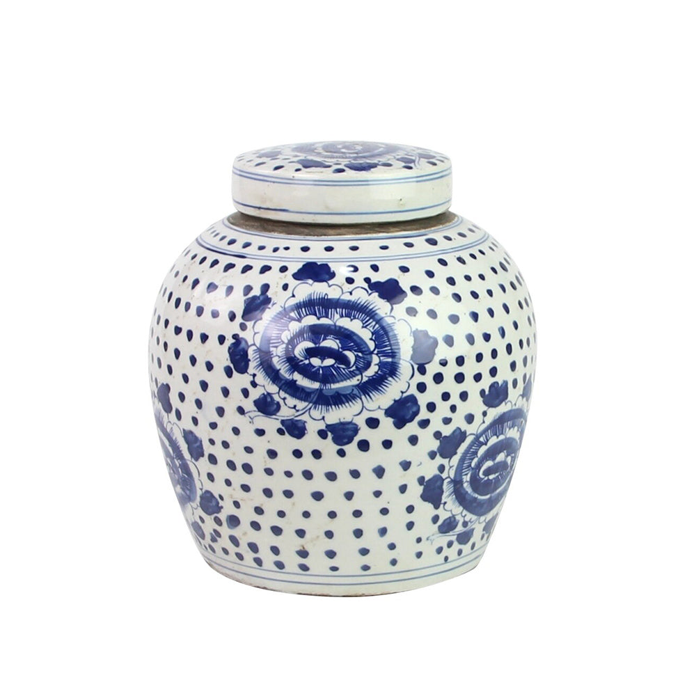 Blue and White Ming Jar with Peony Dots