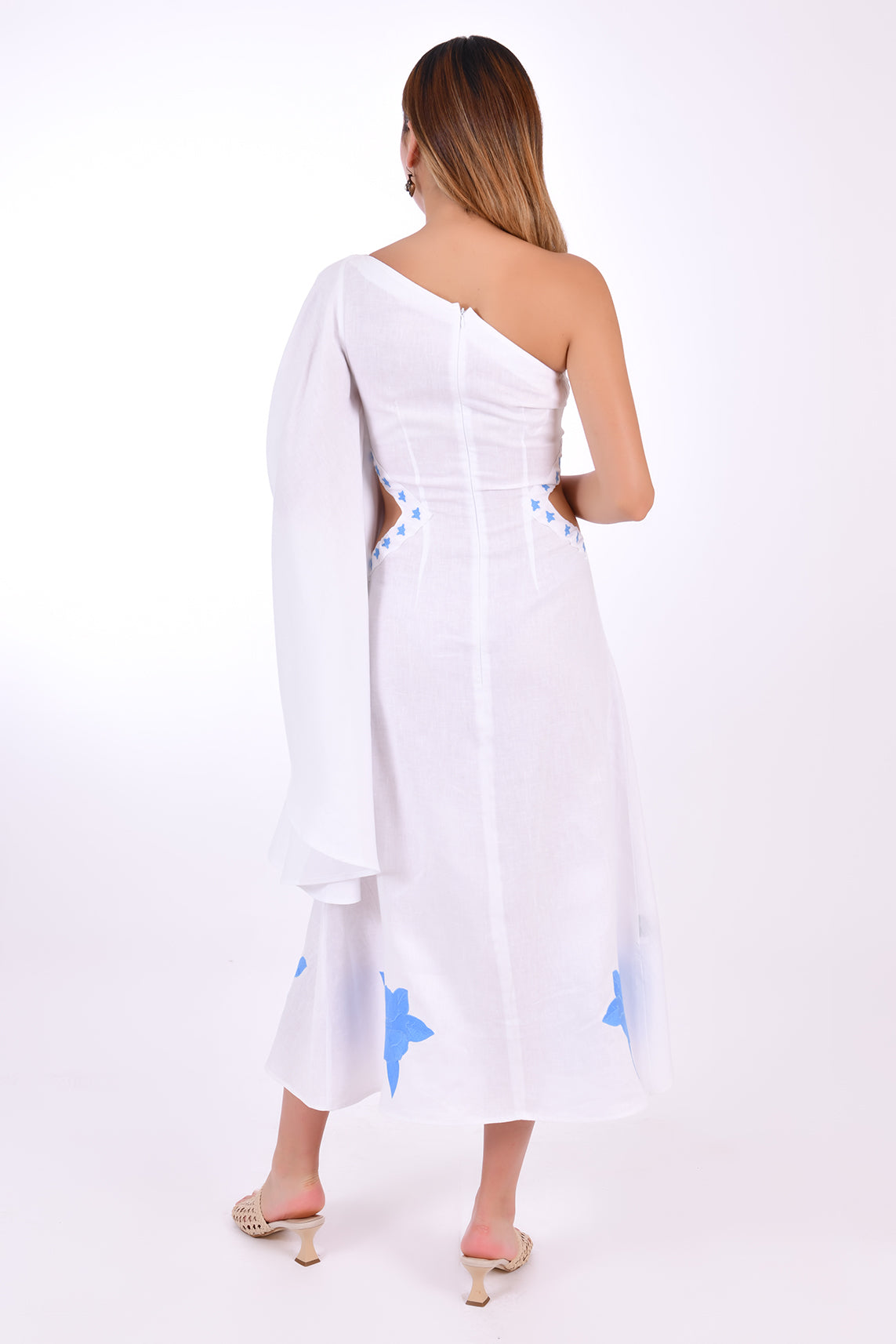 Narma One Shoulder Embroidered Dress