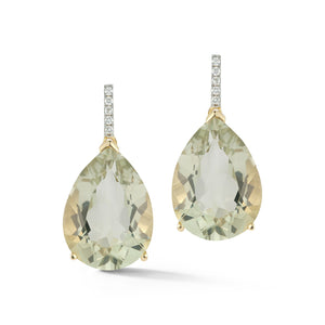 14K Green Amethyst Pear Drop Earrings