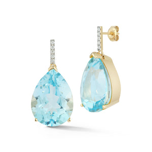 14K Swiss Blue Topaz Pear Drop Earrings