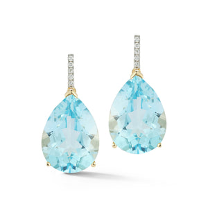 14K Swiss Blue Topaz Pear Drop Earrings