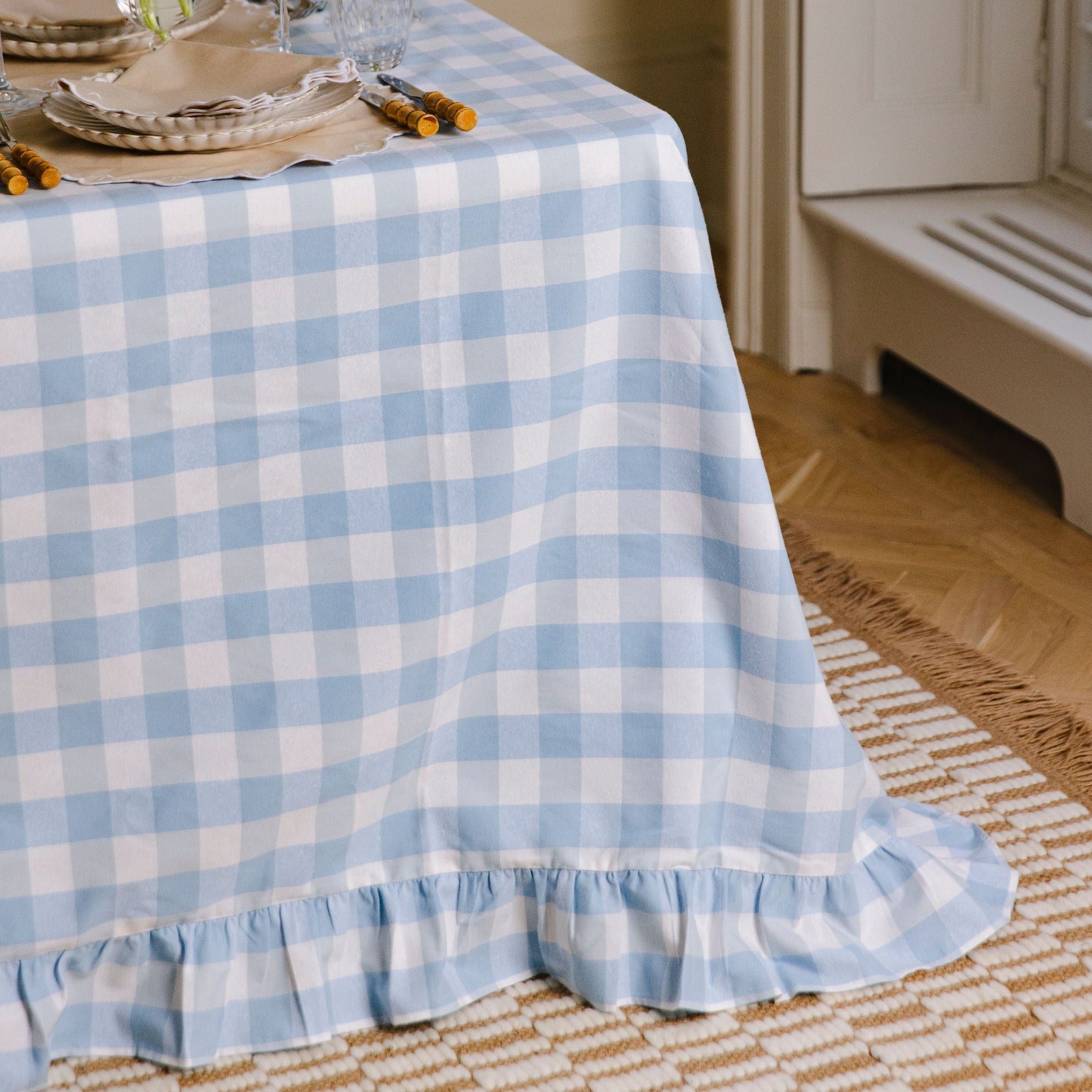 Soft Blue Gingham Tablecloth