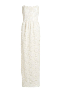 Evora Pearl Beaded Lace Gown with Large Detachable Bow