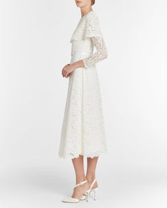 Vera White Lace Capelet Dress with Scalloped Hem