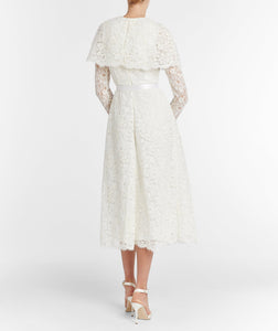 Vera White Lace Capelet Dress with Scalloped Hem