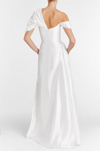 Edith White Silk Asymmetric Drape Shoulder Gown