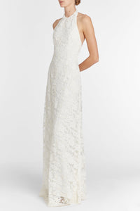 Sophia White Lace Halter Gown